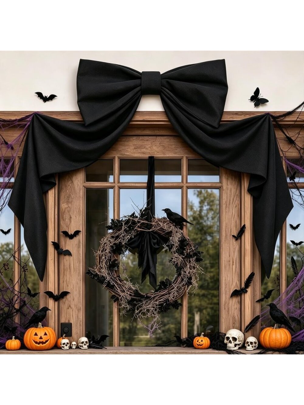 Halloween Black Bow Decor - 48" * 24" Giant Bow for Front Door Wall Mantle